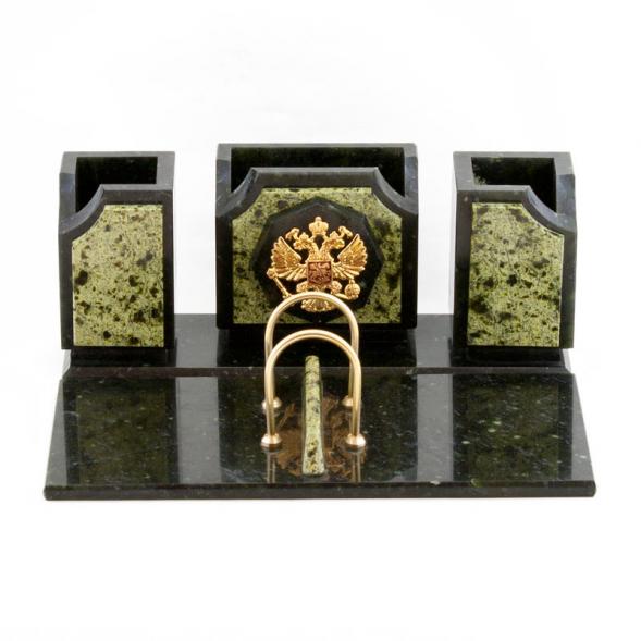 Письменный набор &amp;quot;Оптима&amp;quot; с гербом РФ камень змеевик 113496