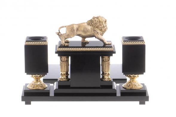 Настольный прибор &amp;quot;Рычащий лев&amp;quot; камень малахит 124272