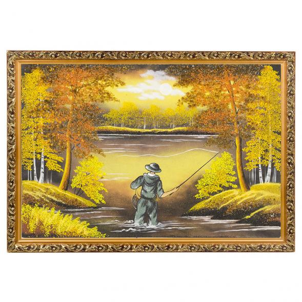 Картина &amp;quot;Рыбак&amp;quot; багет 46х66 см, каменная крошка 117620