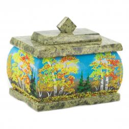 Шкатулка змеевик рисунок Осень 11х8х9,5 см