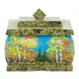 Шкатулка змеевик рисунок Осень 11х8х9,5 см