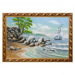 Картина "Пейзаж с парусником" багет 46х66 см, каменная крошка