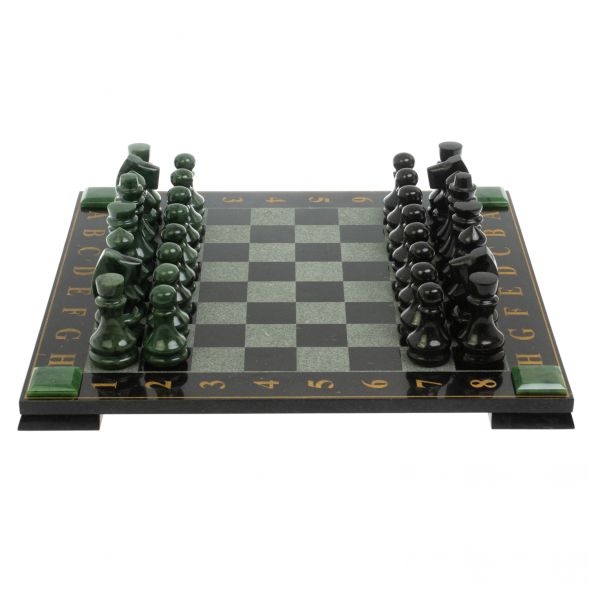 Шахматы с гравировкой &amp;quot;Турнирные&amp;quot; доска 42х42 см нефрит, габбро 129391