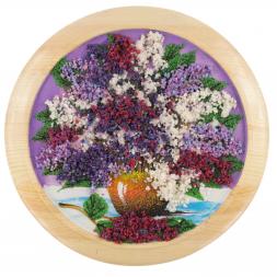 Панно &amp;quot;Сирень&amp;quot; 30х30 см из каменной крошки на сиреневом фоне