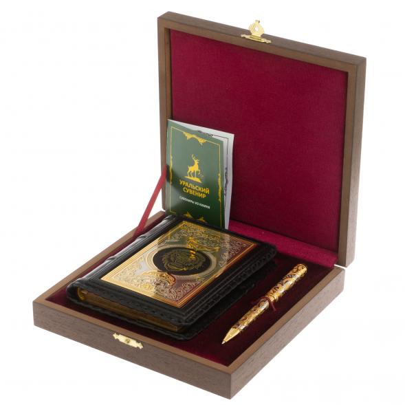 Подарочный набор &amp;quot;Лев&amp;quot; ежедневник А6 и ручка с гравюрой Златоуст 129785