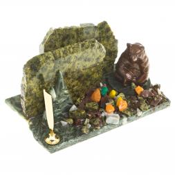 Визитница настольная &amp;quot;Мишка сидящий&amp;quot; змеевик