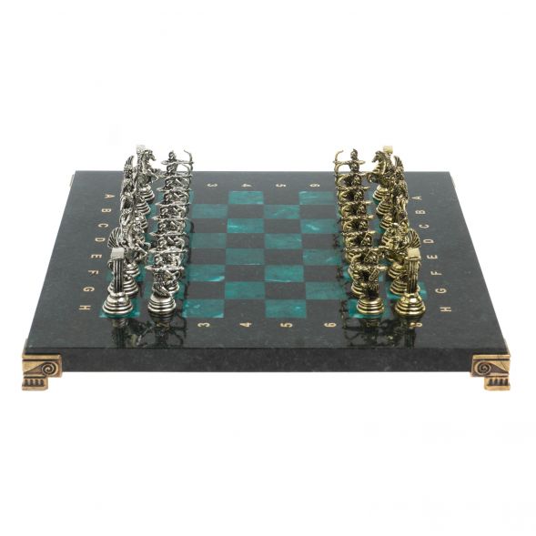 Шахматы &amp;quot;Римские лучники&amp;quot; доска 28х28 см из змеевика 127715