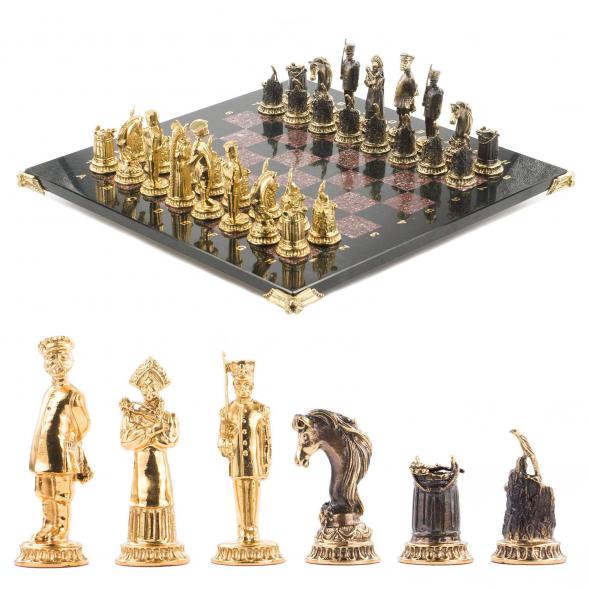 Шахматы подарочные &amp;quot;Деревенские&amp;quot; фигуры бронза, доска камень 40х40 см 120036