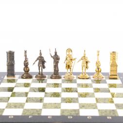 Шахматы из бронзы "Спарта" доска из камня 40х40 см