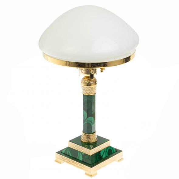 Лампа настольная из малахита с белым плафоном 129973
