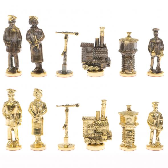 Шахматный ларец &amp;quot;Железнодорожники&amp;quot; фигуры бронза камень креноид 130042