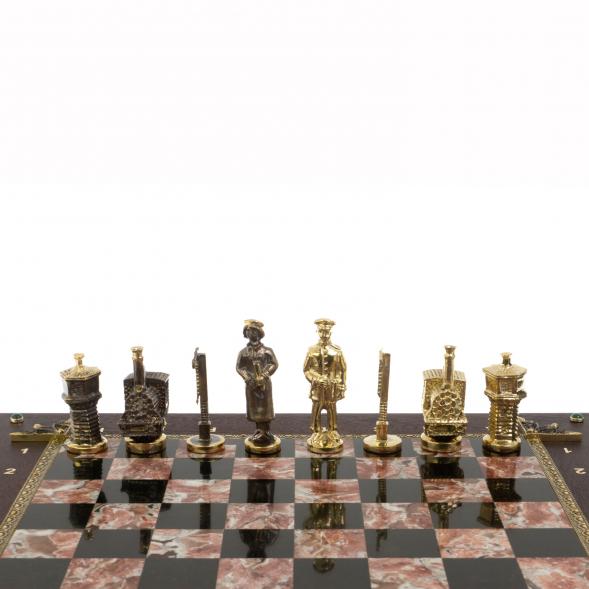 Шахматный ларец &amp;quot;Железнодорожники&amp;quot; фигуры бронза камень креноид 130042