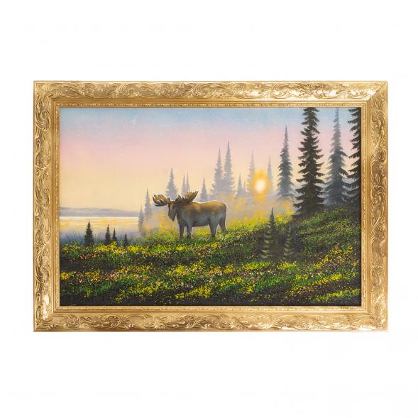 Картина из каменной крошки &amp;quot;Лось на рассвете у реки&amp;quot; багет 49х69 см 122568