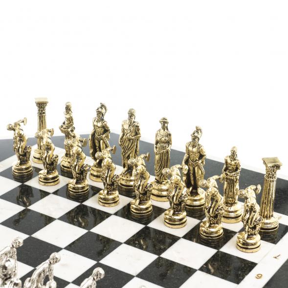 Шахматный стол &amp;quot;Дискобол&amp;quot; мрамор, змеевик на металлической подставке 123753