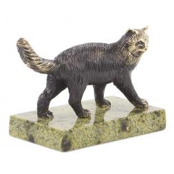 Статуэтка "Кот идет" из бронзы и змеевика
