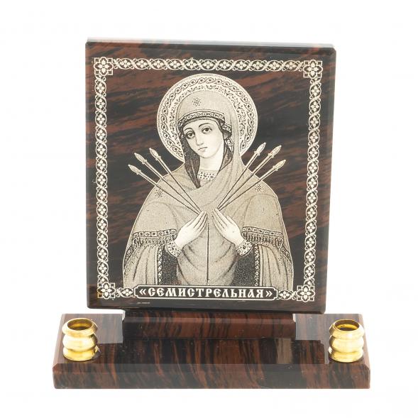 Икона настольная &amp;quot;Семистрельная&amp;quot; из обсидиана с подсвечниками 122899
