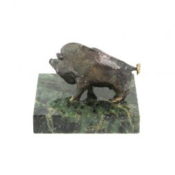 Статуэтка "Кабан" бронза патина змеевик