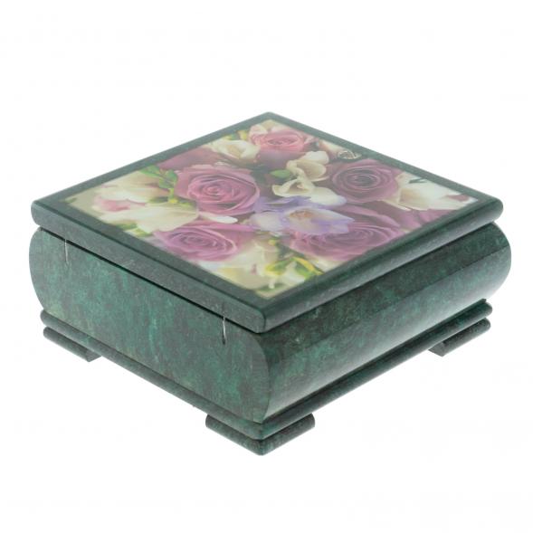 Шкатулка &amp;quot;Букет роз&amp;quot; из змеевика 18х18х8 см 128344