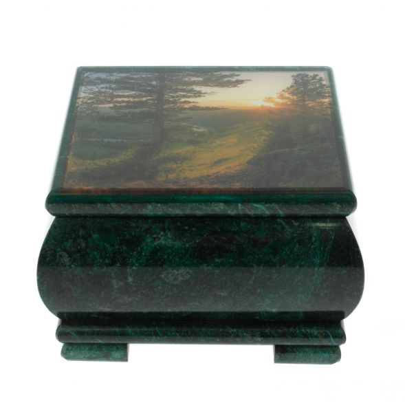 Шкатулка &amp;quot;Закат&amp;quot; из змеевика 13х13х8 см 128640