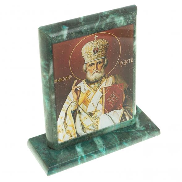 Икона &amp;quot;Св. Николай Чудотворец&amp;quot; змеевик 15х5х15,5 см 123494