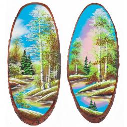 Панно на срезе дерева &amp;quot;Весна&amp;quot; вертикальное 60-65 см каменная крошка