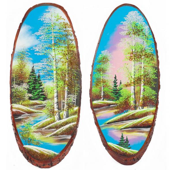 Панно на срезе дерева &amp;quot;Весна&amp;quot; вертикальное 60-65 см каменная крошка 111100