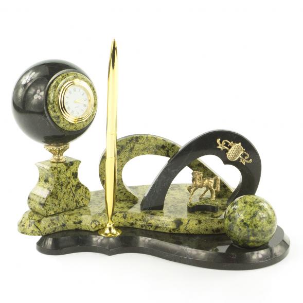 Письменный набор &amp;quot;Подкова&amp;quot; камень змеевик с шаром антистресс 119545