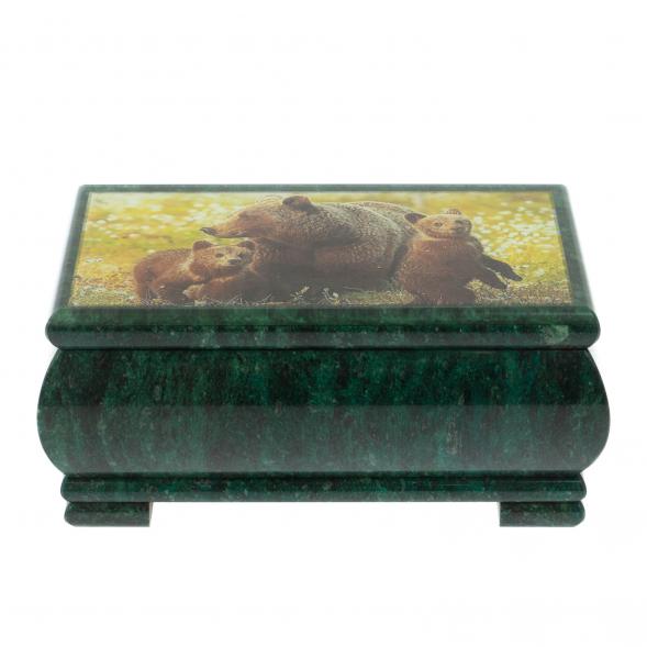 Шкатулка &amp;quot;Медведица с медвежатами&amp;quot; из змеевика 18х10х8,5 см 128423