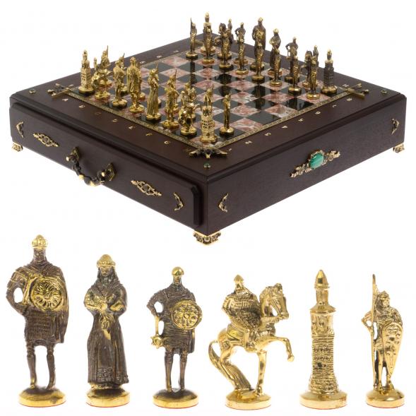 Подарочный шахматный ларец &amp;quot;Русь&amp;quot; камень креноид 130044