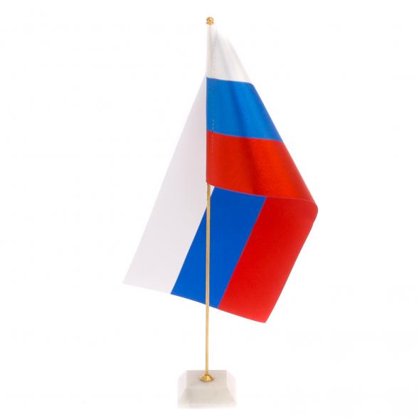 Флагшток с флагом России из белого мрамора 125720