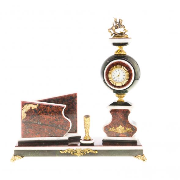 Канцелярский набор с визитницей &amp;quot;Георгий Победоносец&amp;quot; змеевик красный 116676