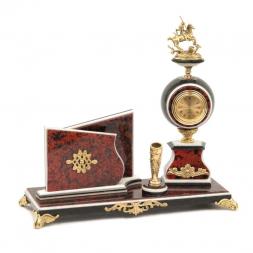 Канцелярский набор с визитницей &amp;quot;Георгий Победоносец&amp;quot; змеевик красный