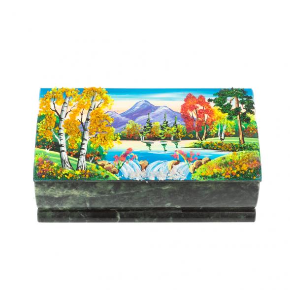 Шкатулка &amp;quot;Купюра. Осень&amp;quot; из шабровского змеевика 18х9,5х7 см 127557