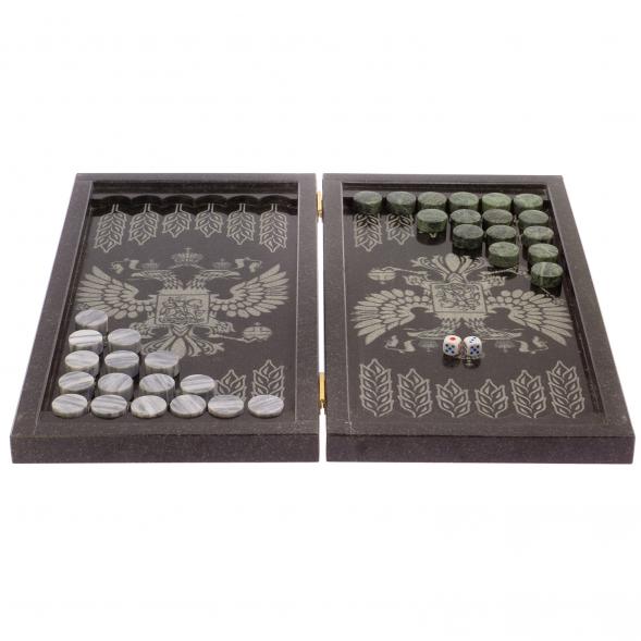 Нарды с гравировкой &amp;quot;Орел / герб РФ&amp;quot; камень гранит 125954