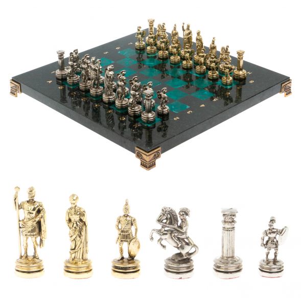 Шахматы &amp;quot;Римляне&amp;quot; фигуры золото / серебро доска 28х28 см из змеевика 127719