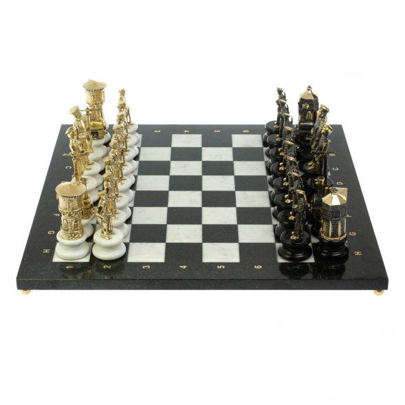 Шахматы подарочные &amp;quot;Железнодорожники&amp;quot; из бронзы и мрамора доска 48х48 см 128642