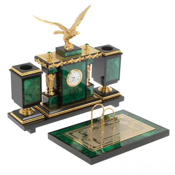 Письменный набор &amp;quot;Горный орел&amp;quot; из малахита Златоуст 127158