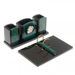 Настольный набор &amp;quot;Канцелярский&amp;quot; змеевик с часами