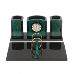 Настольный набор &amp;quot;Канцелярский&amp;quot; змеевик с часами