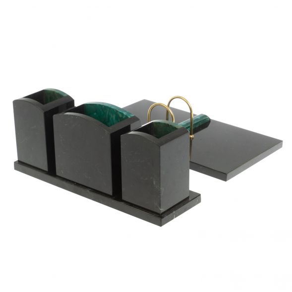 Настольный набор &amp;quot;Канцелярский&amp;quot; змеевик с часами 127400