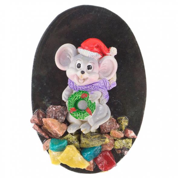 Магнит &amp;quot;Мышка с венком&amp;quot; змеевик cамоцветы 120222