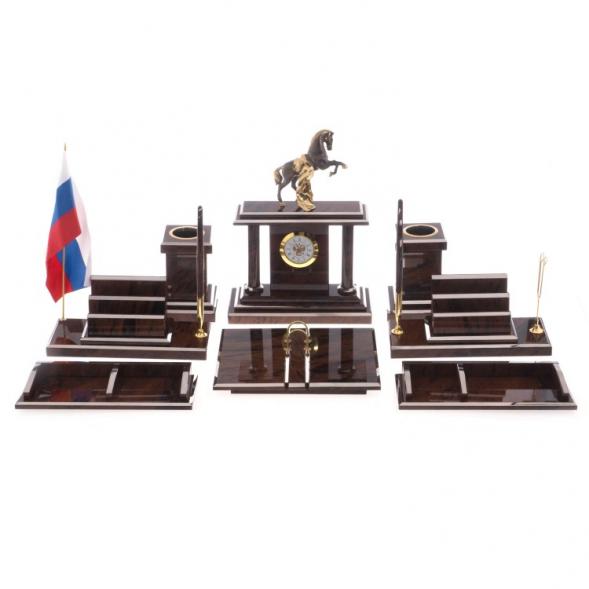 Письменный набор &amp;quot;Конь на дыбах&amp;quot; камень обсидиан 122216