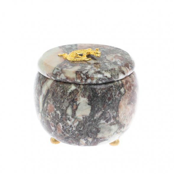 Шкатулка круглая &amp;quot;Ящерица&amp;quot; камень креноид 8х8х7,5 см 129090