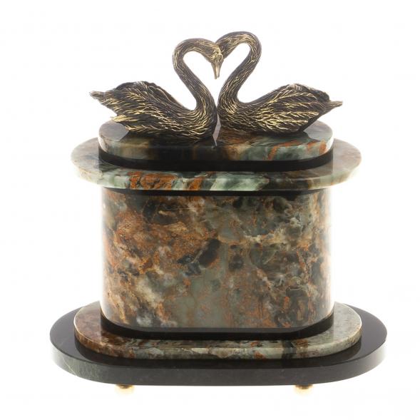 Часы &amp;quot;Пара лебедей&amp;quot; бронза офиокальцит 124594