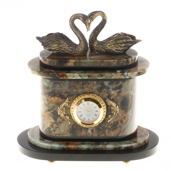 Часы &amp;quot;Пара лебедей&amp;quot; бронза офиокальцит 124594