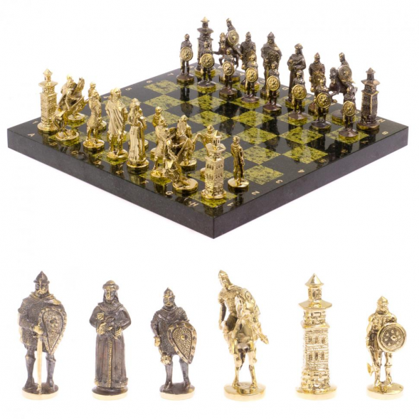 Шахматы настольные &amp;quot;Богатыри&amp;quot; змеевик бронза 40х40 см 119025