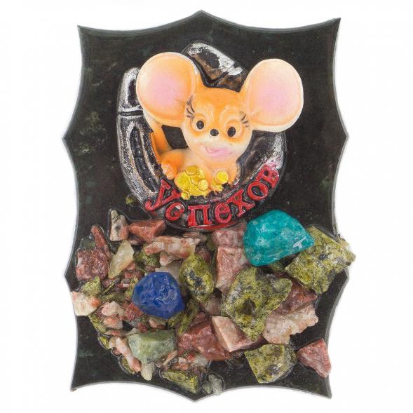 Магнит &amp;quot;Мышонок успехов&amp;quot; змеевик самоцветы 120224