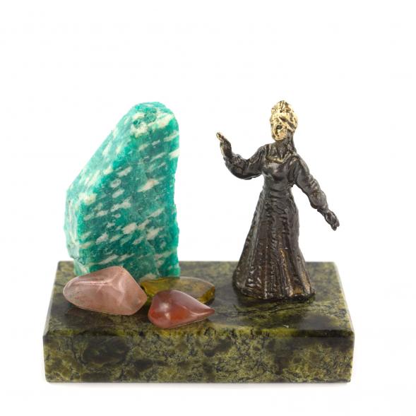 Бронзовая статуэтка &amp;quot;Хозяйка Медной Горы&amp;quot; из камня змеевика и амазонита 121071