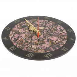 Настенные часы &amp;quot;Мозаика&amp;quot; из родонита и долерита 24х3,5х24 см