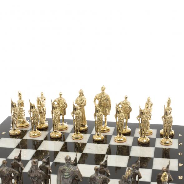 Шахматы с фигурами из бронзы &amp;quot;Русские&amp;quot; доска мрамор долерит 37х37 см 129724